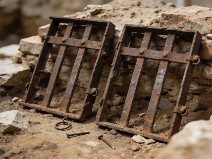 Roman Iron Window Grille Emerges From a Collapsed Wall Science.Report